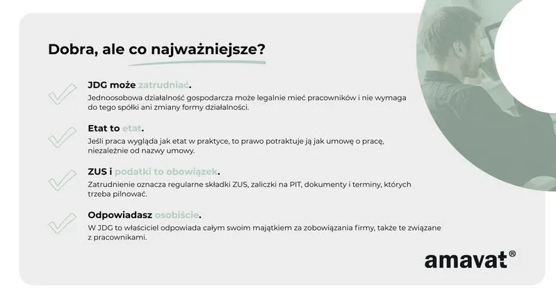 Jakie formalności i koszty związane z zatrudnieniem pracownika przez JDG?