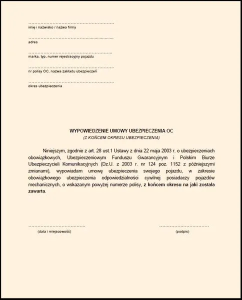 Dokumenty przy wypowiedzeniu OC