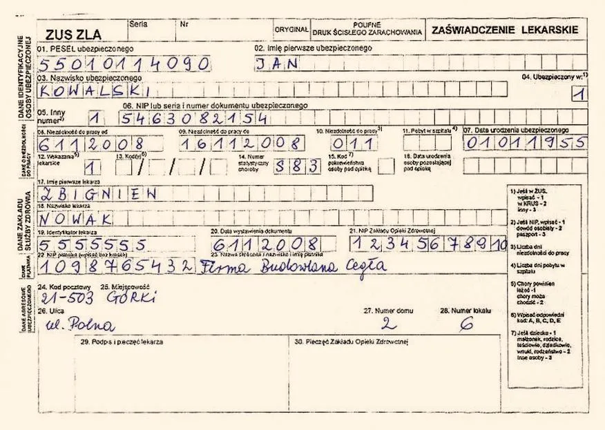 Dostarczenie zwolnienia lekarskiego