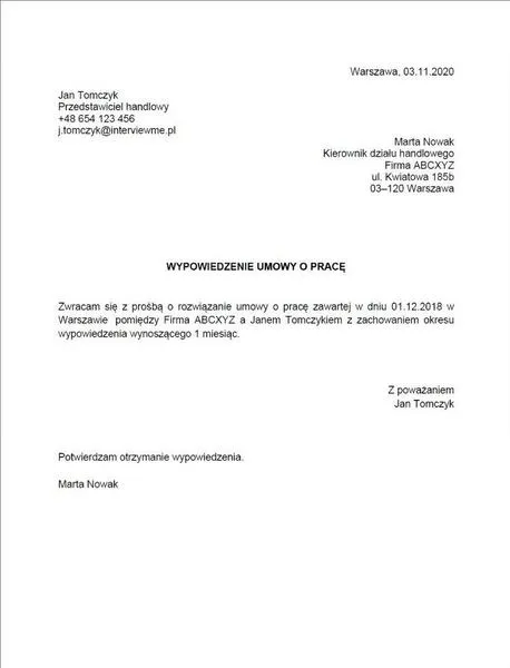 Elementy wypowiedzenia umowy