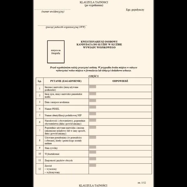 Kwestionariusz osobowy dla pracownika
