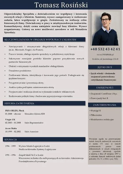 Sekcja o mnie w CV