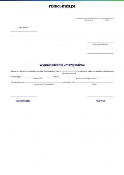 Wzór wypowiedzenia umowy